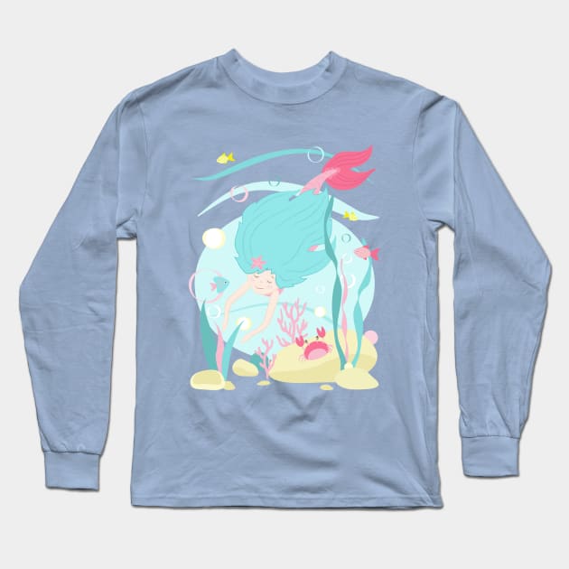 Cute Mermaid Diving Under the Sea Long Sleeve T-Shirt by in_pictures